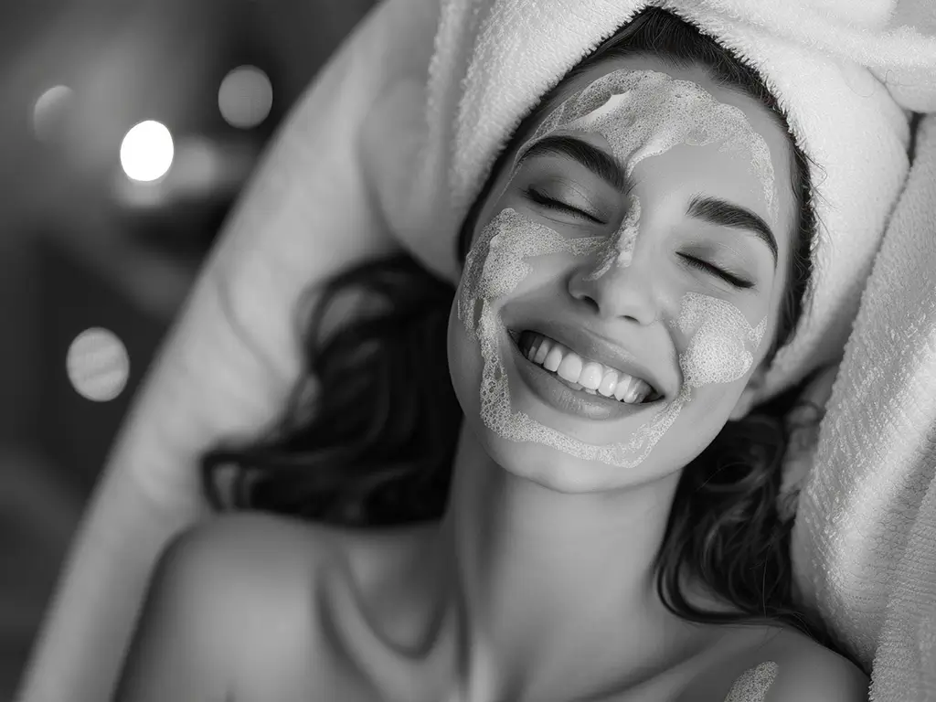 Young woman applying face cream after a shower as part of a longevity skincare routine